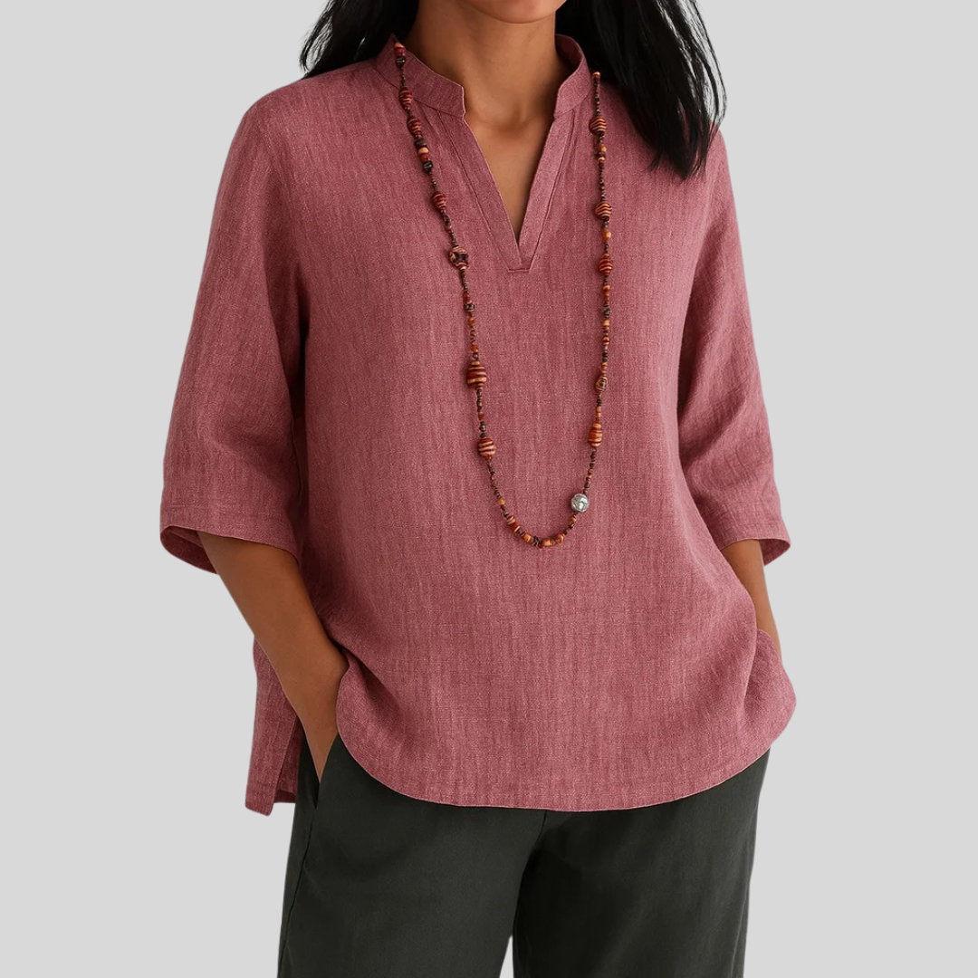 Women's Casual V-Neck 3/4 Sleeve Relaxed Blouse