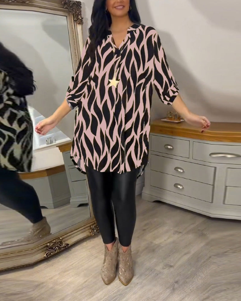 Blusa a tunica da donna con stampa astratta, vestibilità ampia e maniche a 3/4