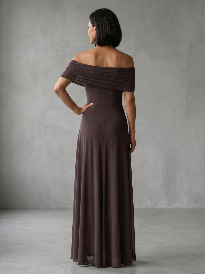 Women's Off Shoulder Midi Dress with Draped Bodice