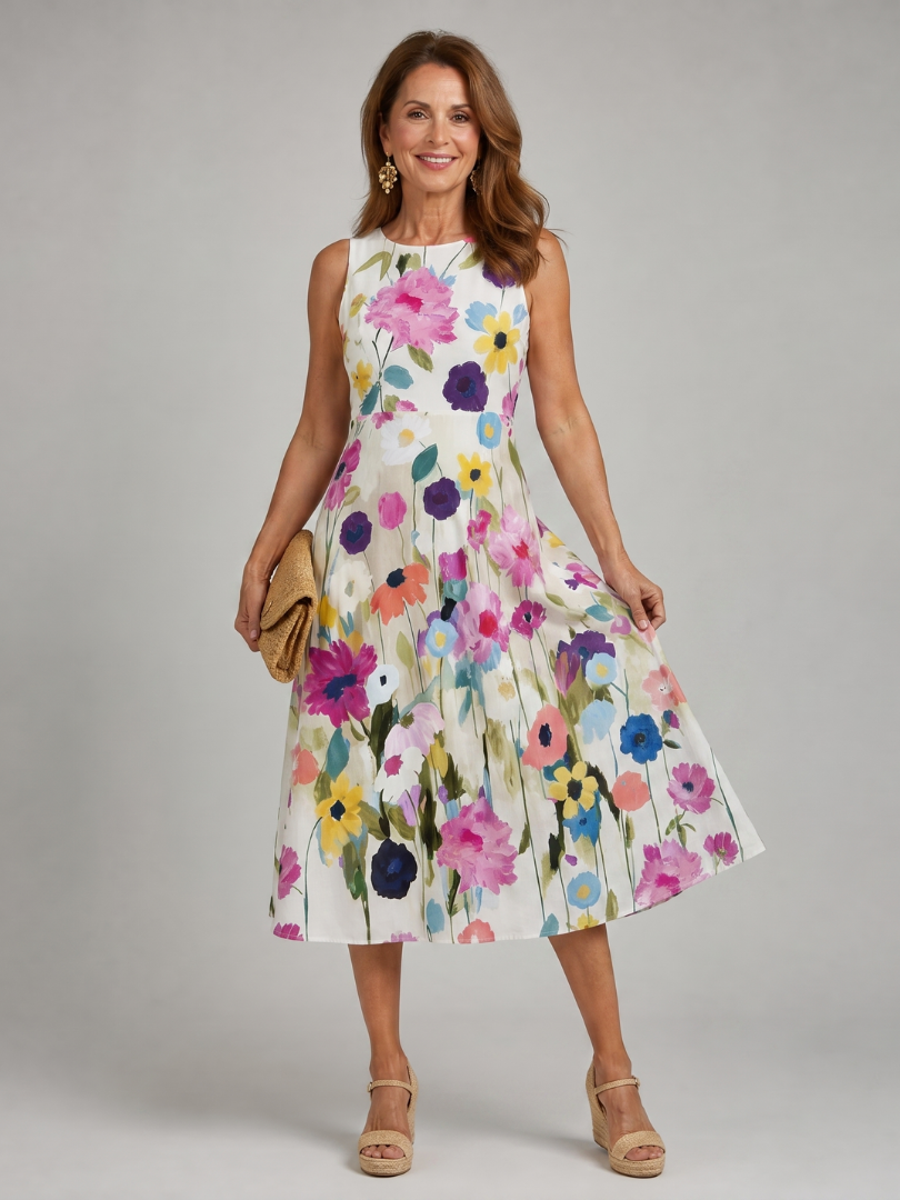 Robe midi sans manches à imprimé floral pour femme