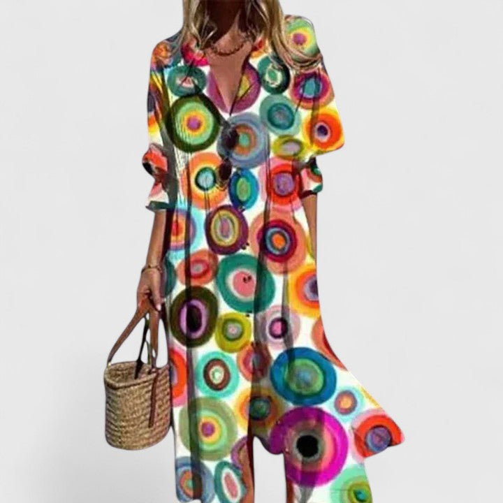 Robe longue bohème imprimée pour femme à manches trois-quarts