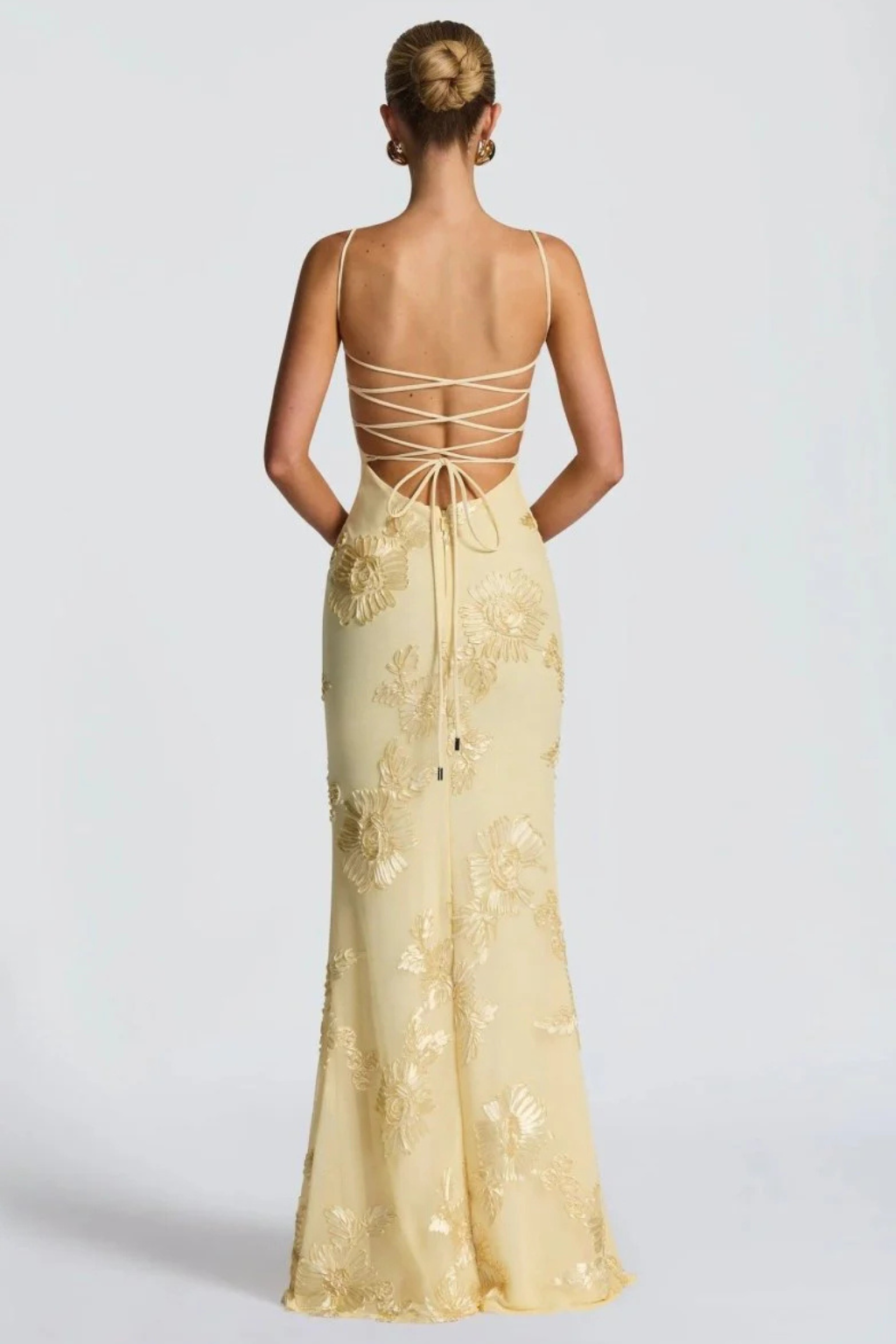 Robe longue corset brodée de fleurs pour femme avec bretelles fines