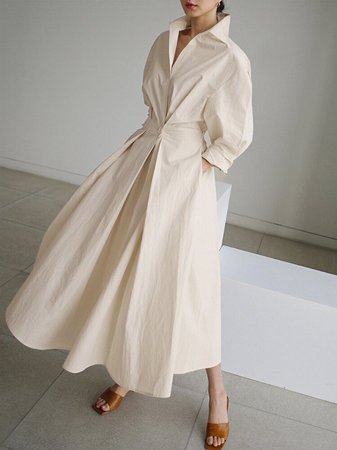 Robe midi évasée boutonnée devant pour femme