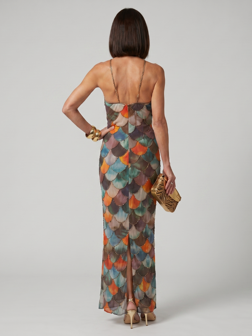 Women's Multicolor Scale Maxi Dress Halter