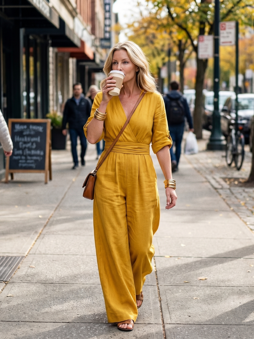 Combinaison large pour femme avec col en V croisé