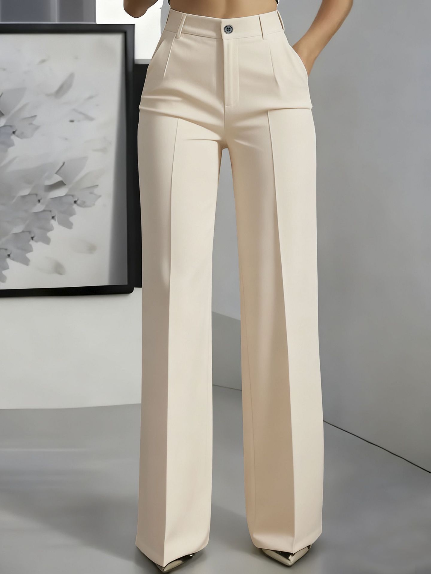 Women's High-Waisted Pants with Elastic Waistband