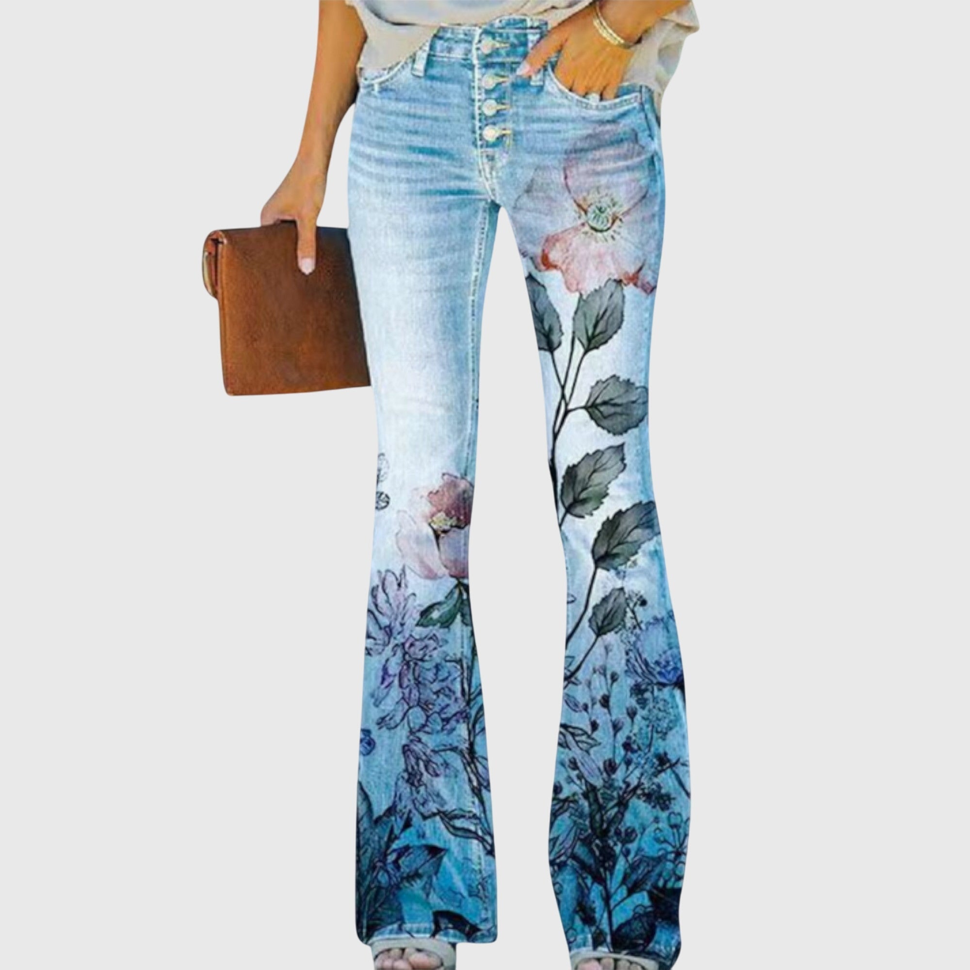 Women's Floral Print High Waist Flare Jeans