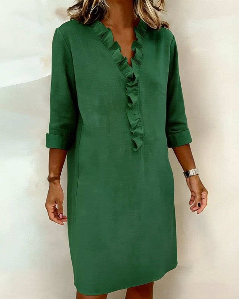 Women's V-Neck Midi Dress with Ruffles