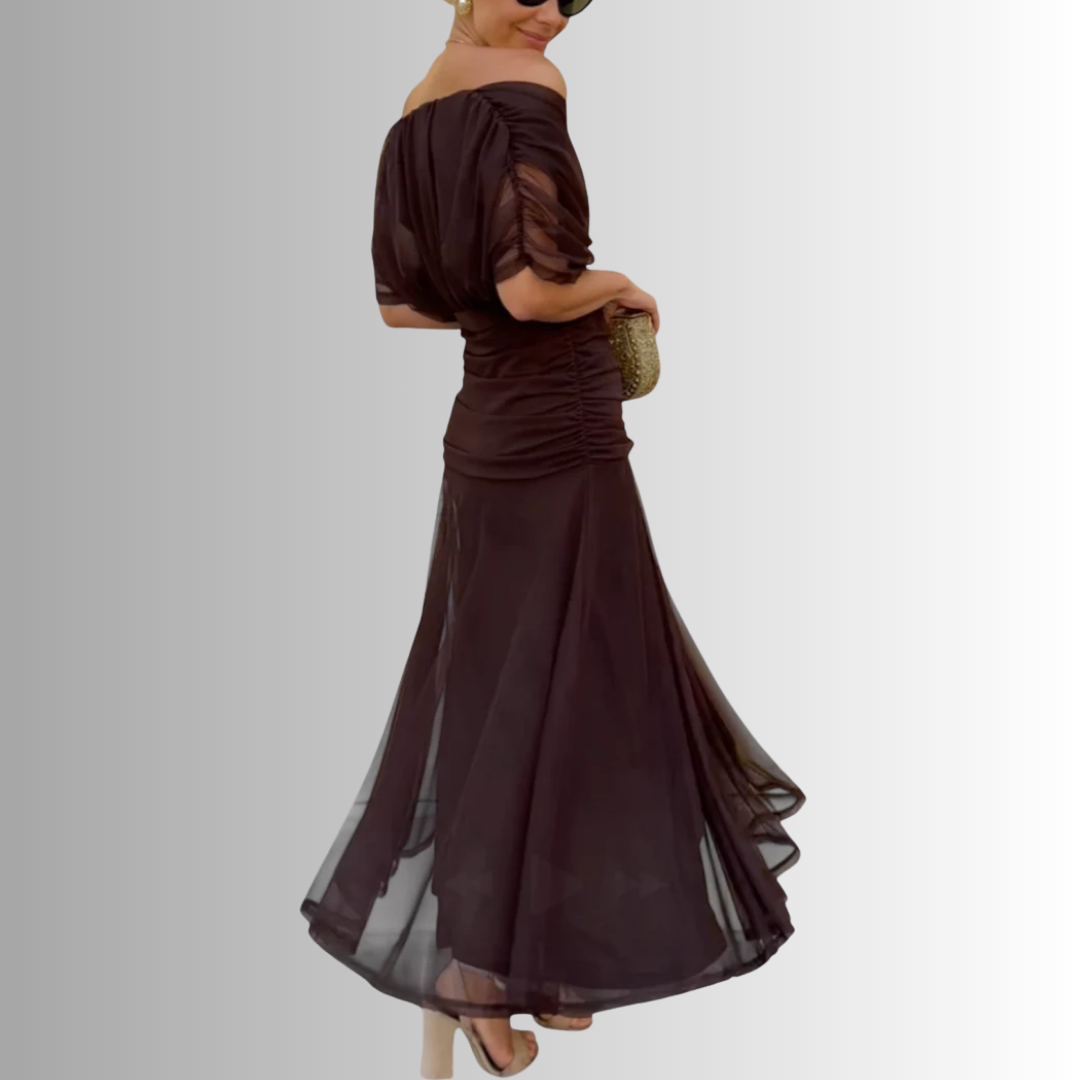 Elegant Off-Shoulder Chiffon Evening Maxi Dress for Women