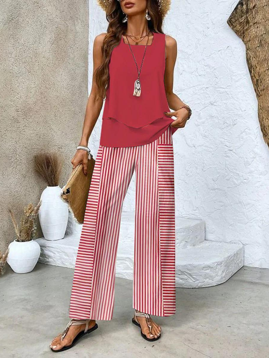 Ensemble décontracté assorti pour femme Pantalon fluide et débardeur