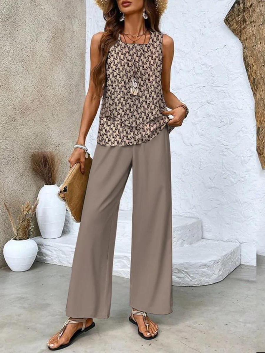Ensemble décontracté assorti pour femme Pantalon fluide et débardeur
