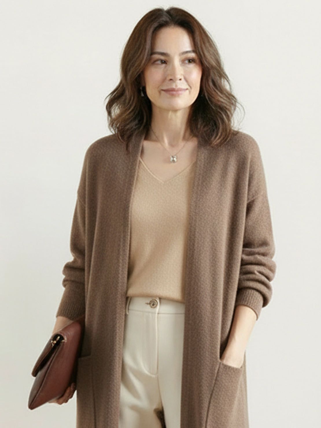 Women's Relaxed Fit Long Open-Front Knit Cardigan