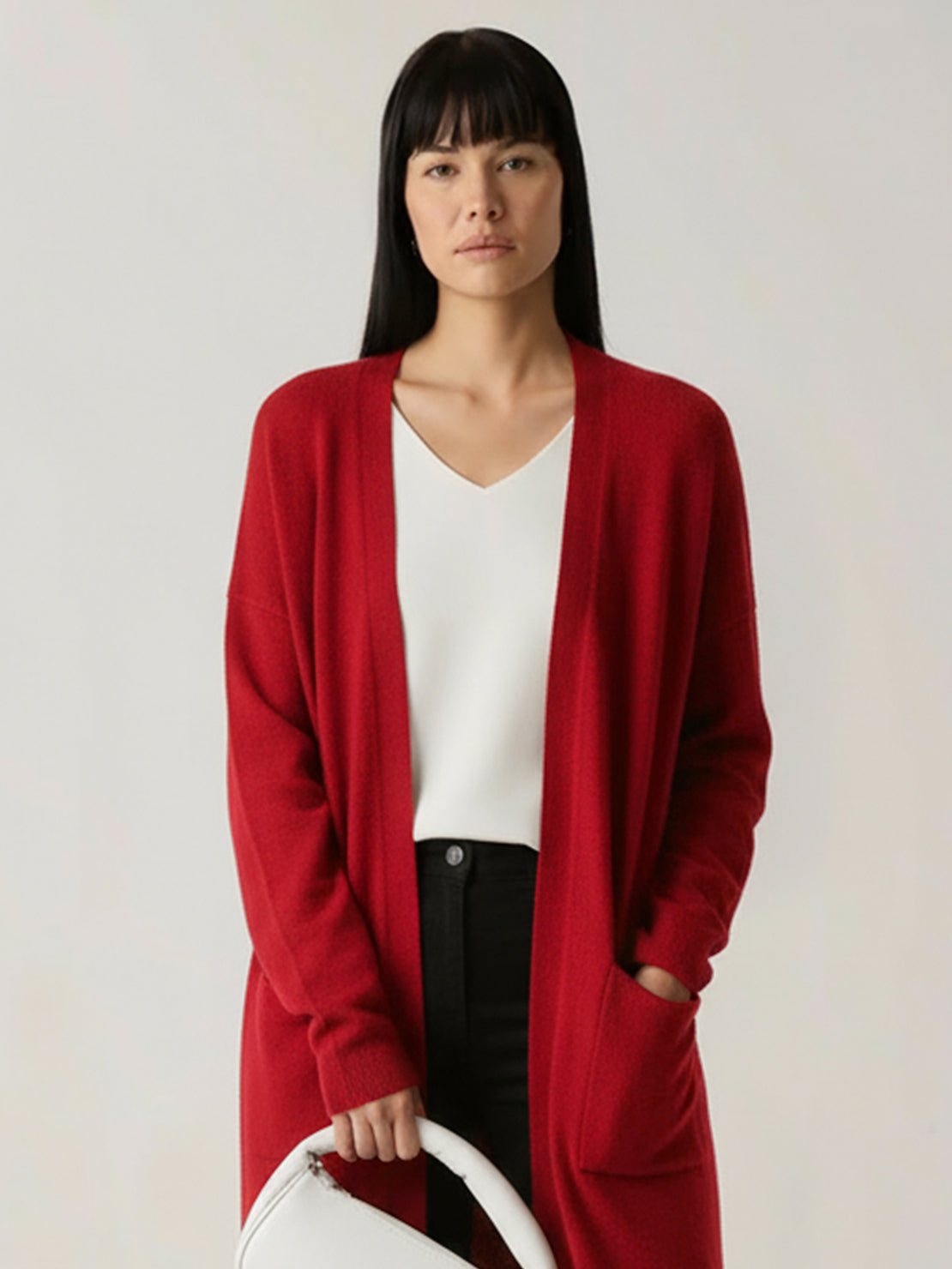 Women's Relaxed Fit Long Open-Front Knit Cardigan