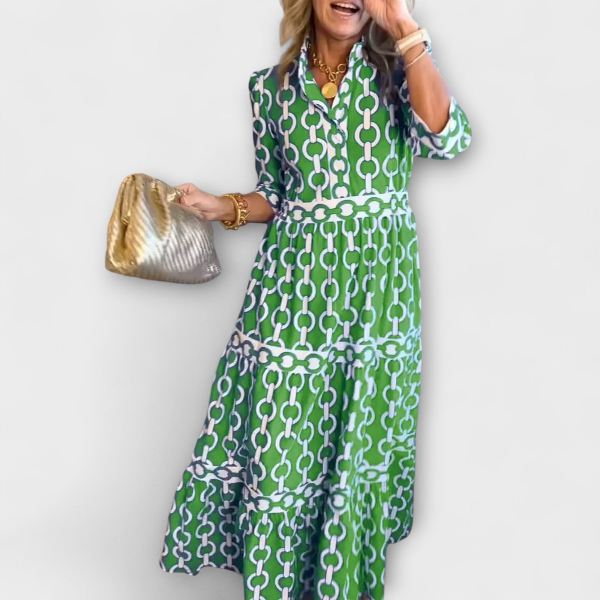 Women's Geometric Print Tiered Midi Dress