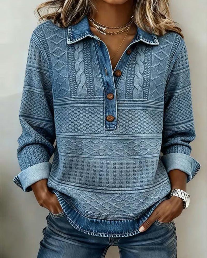 Maglia da donna in tessuto lavorato con abbottonatura henley e collo con bavero