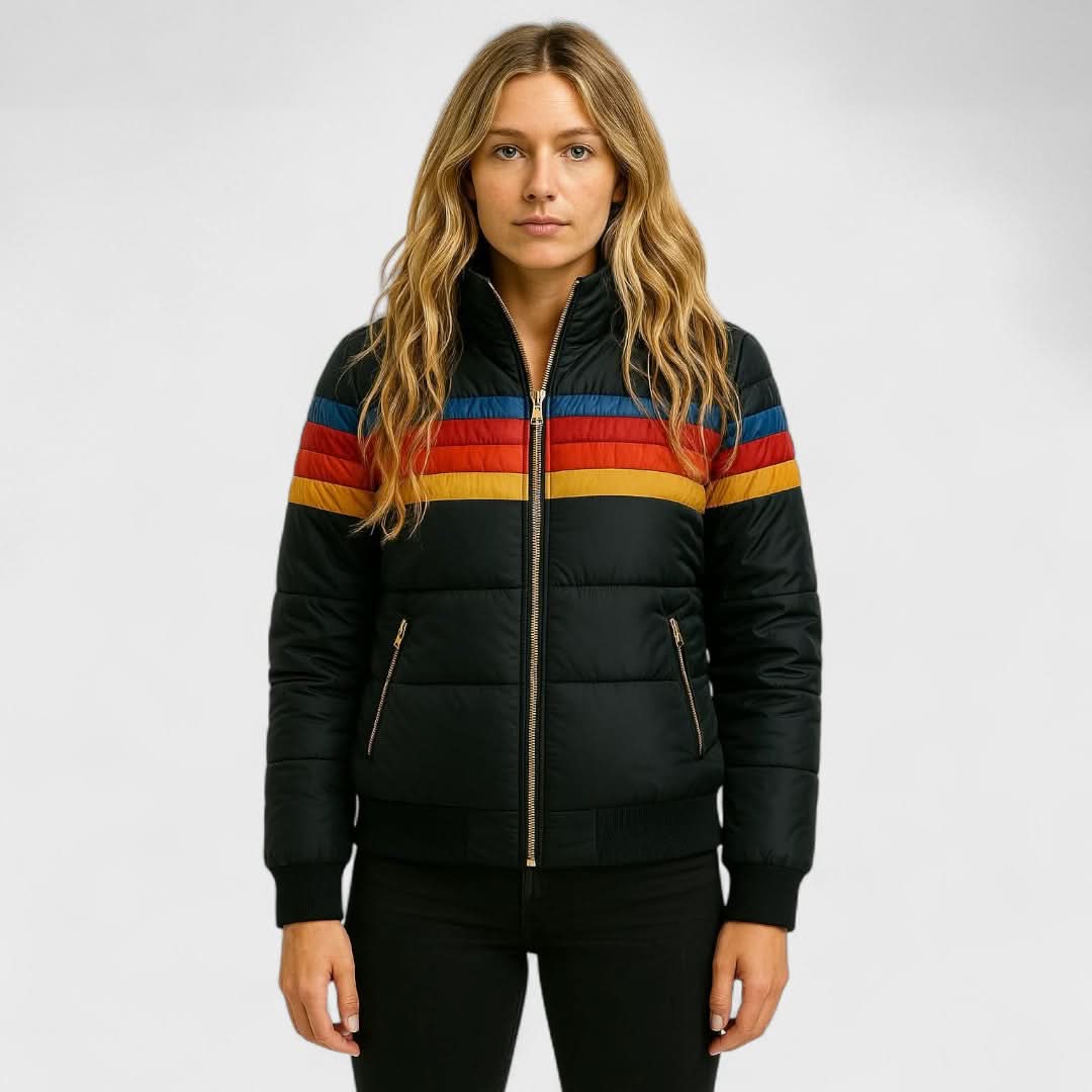 Women's Striped Hooded Puffer Winter Jacket