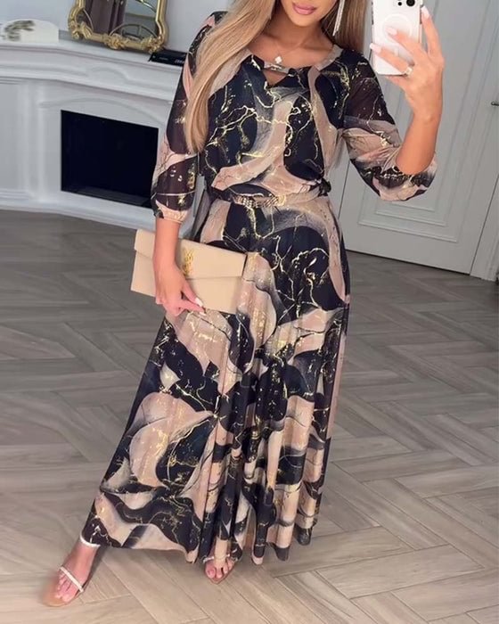 Women's Elegant Marble Print Maxi Dress