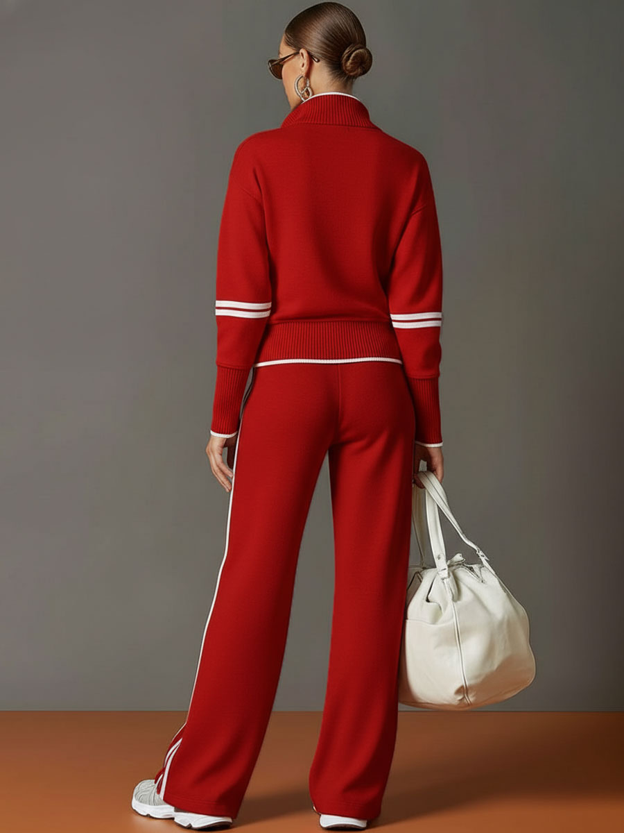 Completo coordinato donna con felpa mezza zip e pantaloni a gamba larga