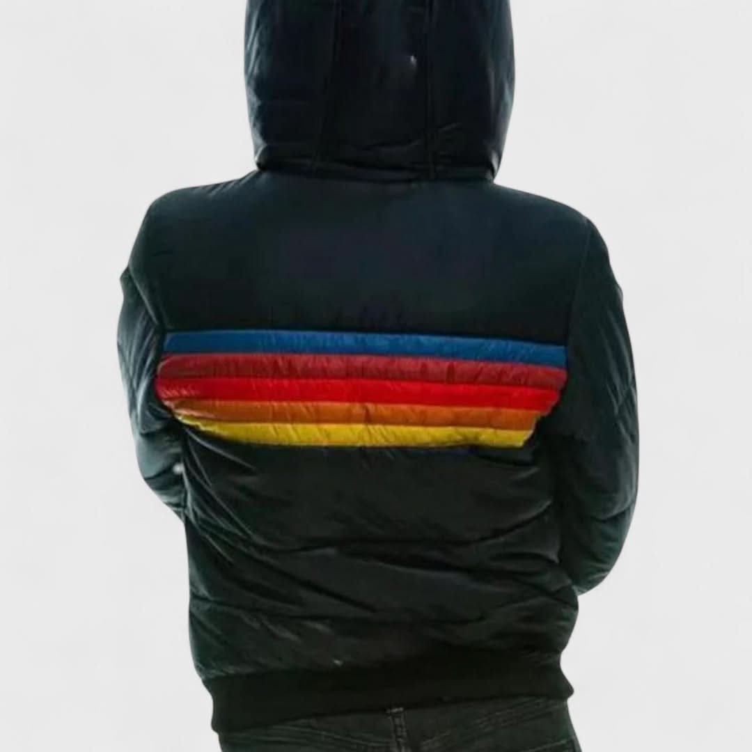 Women's Striped Hooded Puffer Winter Jacket