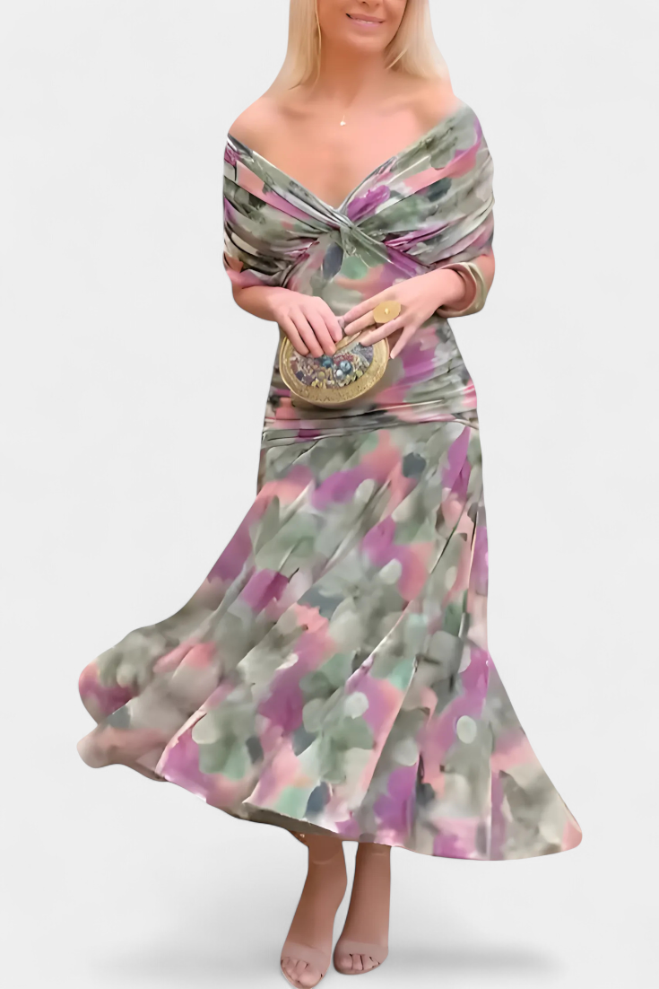 Women's Elegant Off-Shoulder Chiffon Maxi Dress