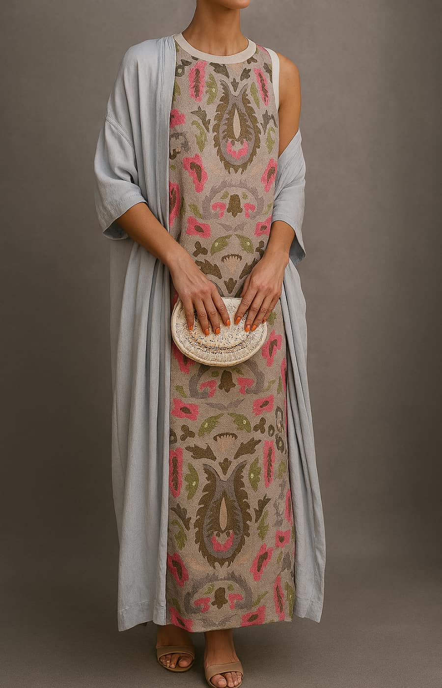 Women's Boho Printed Maxi Dress & Shawl Set