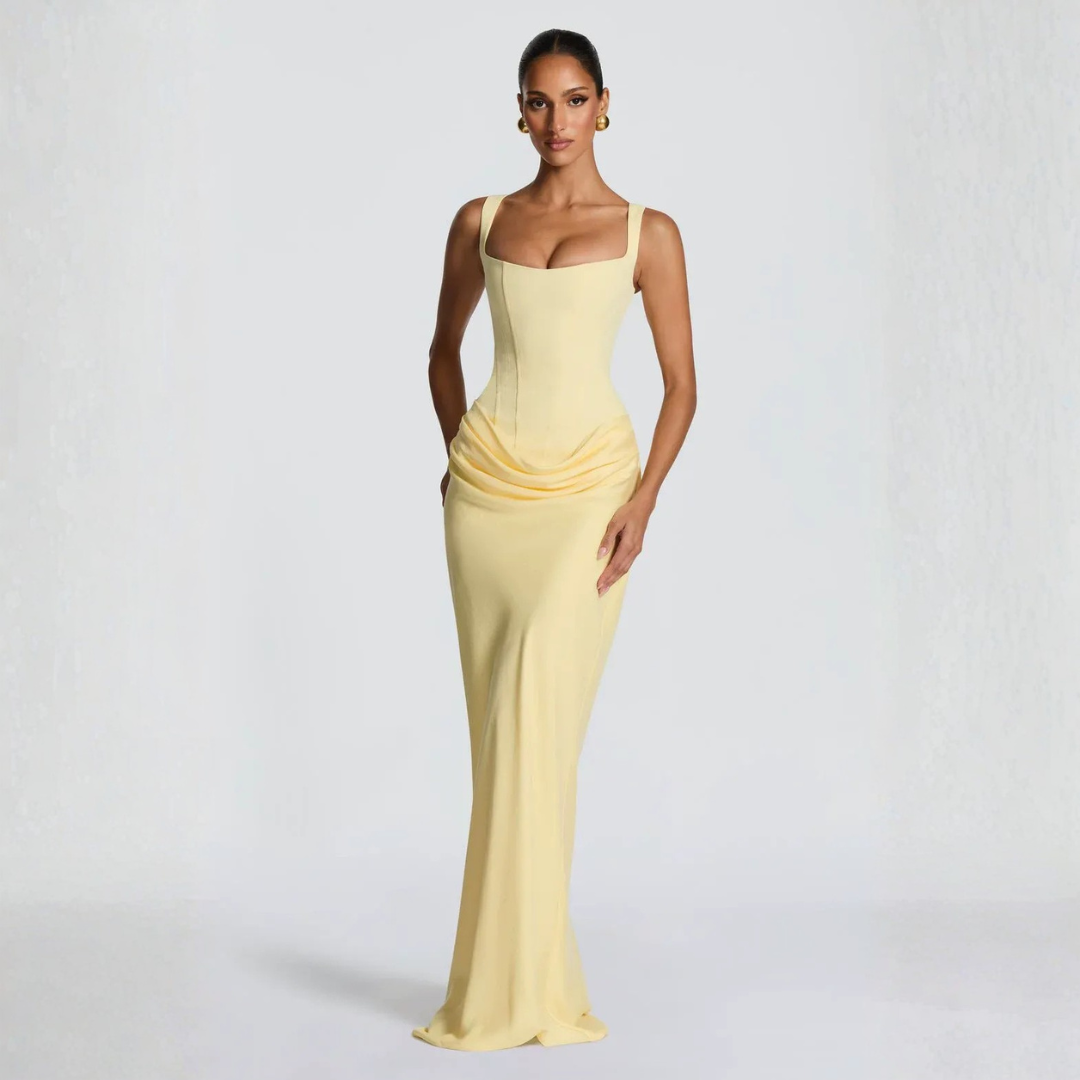 Women's Sleeveless Square Neck Ruched Side Maxi Dress