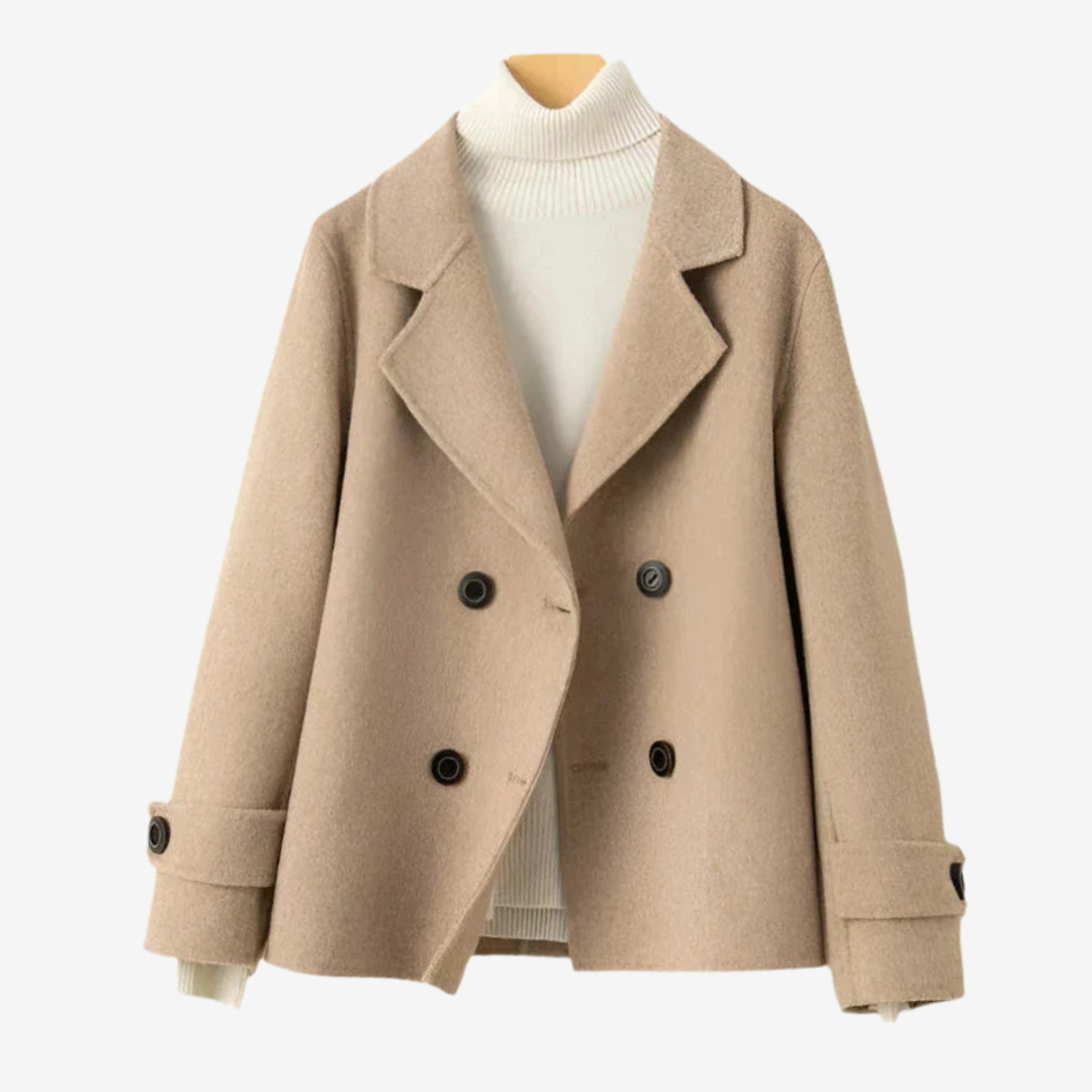 Women's Double-Breasted Short Coat with Notched Lapel