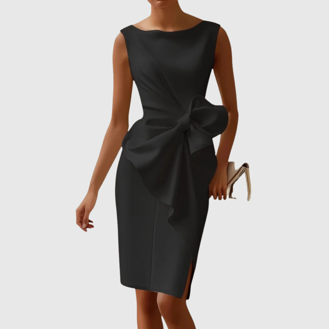 Women's Sleeveless Midi Dress with Side Bow