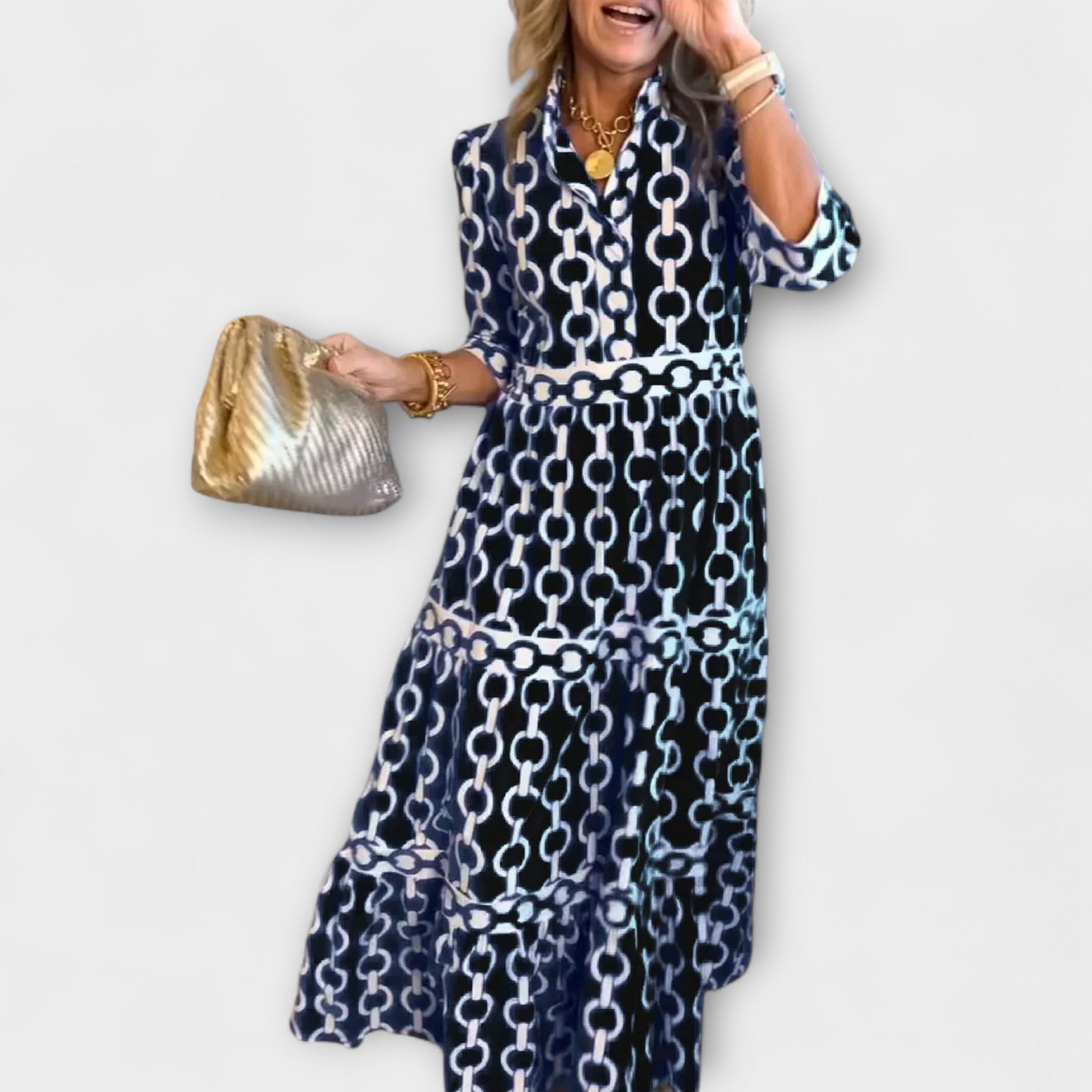 Women's Geometric Print Tiered Midi Dress