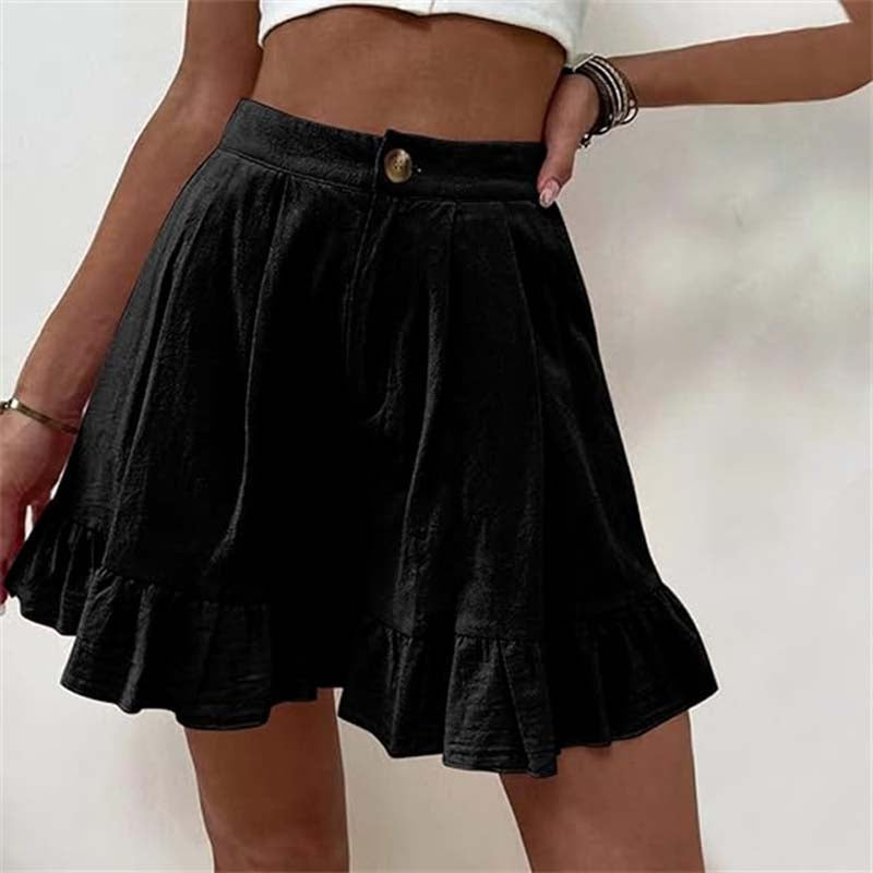 Shorts taille haute pour femmes avec ourlet à volants
