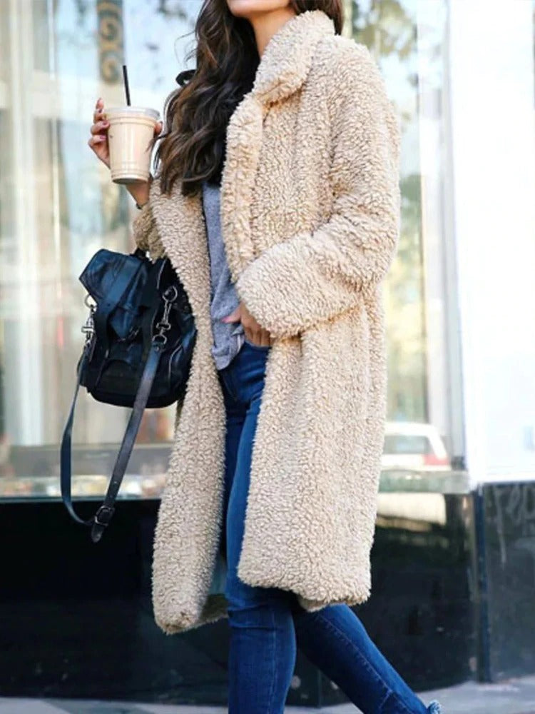 Cappotto lungo in pile Teddy da donna