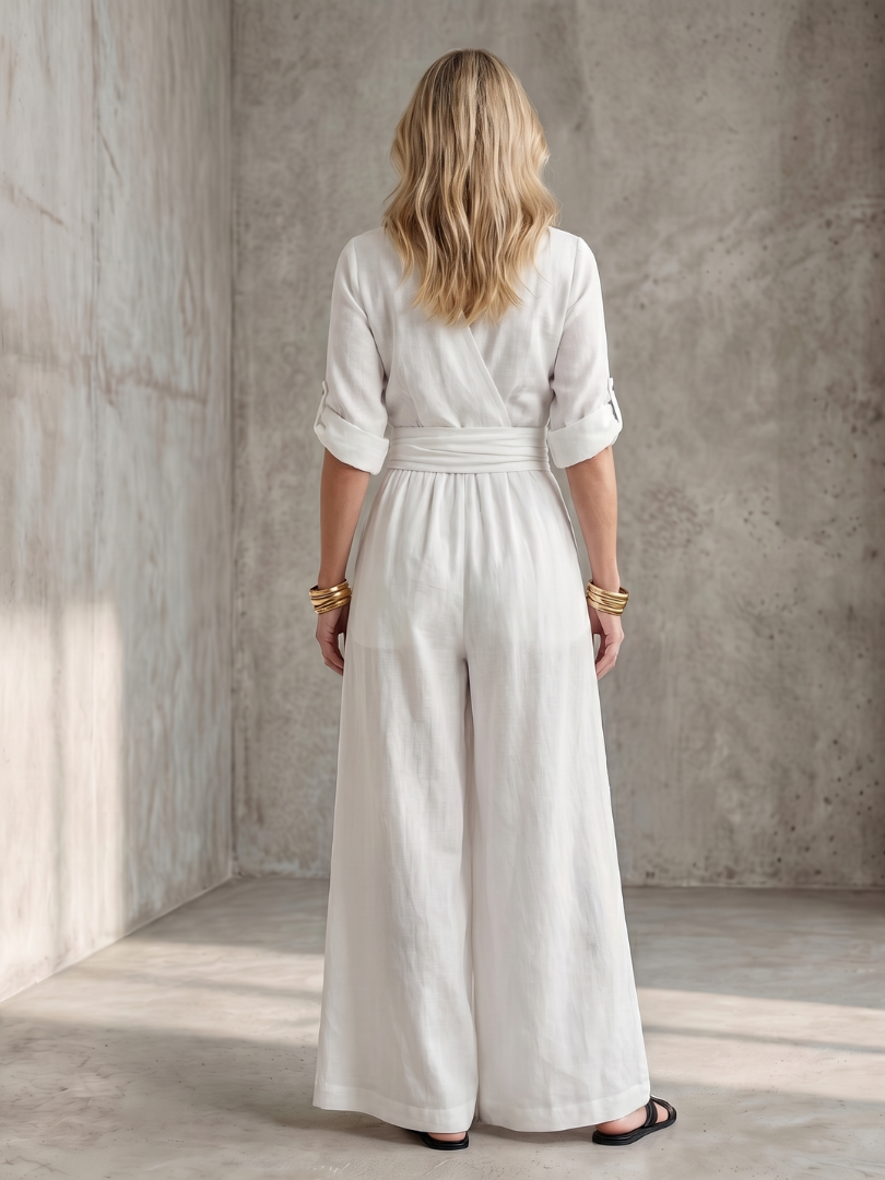 Combinaison large pour femme avec col en V croisé