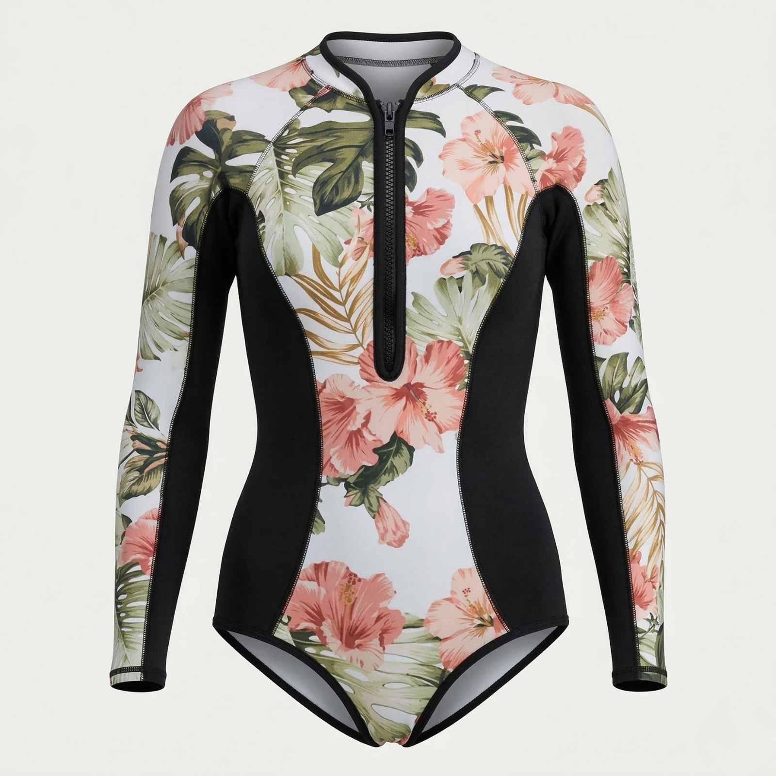 Combinaison de surf à manches longues pour femme avec imprimé tropical