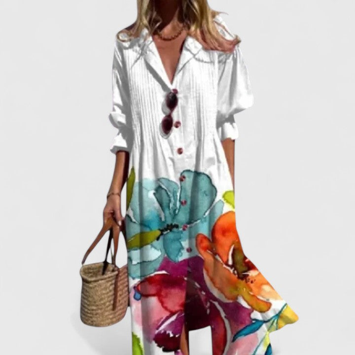 Robe longue bohème imprimée pour femme à manches trois-quarts