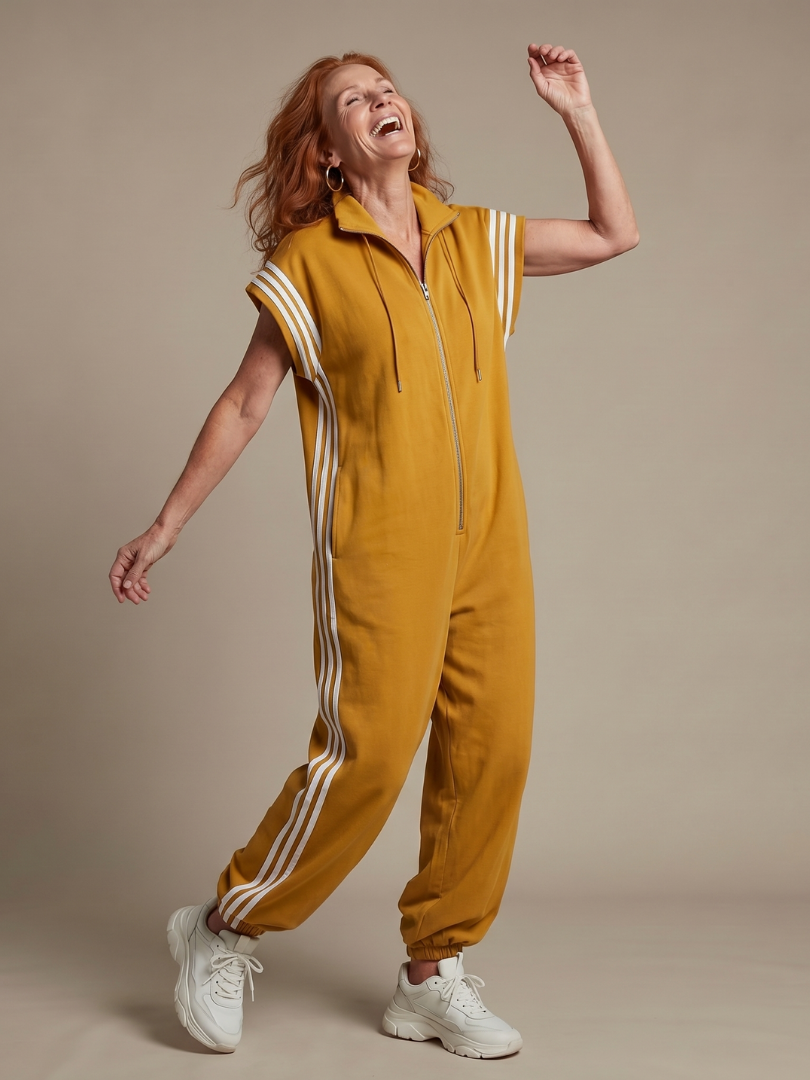 Women's Striped Zip Front Jumpsuit