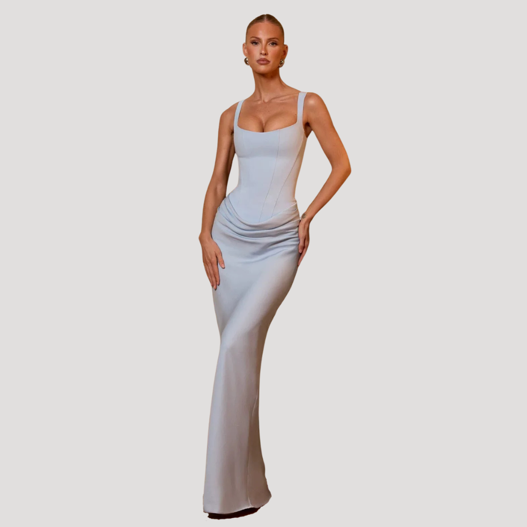 Women's Sleeveless Square Neck Ruched Side Maxi Dress