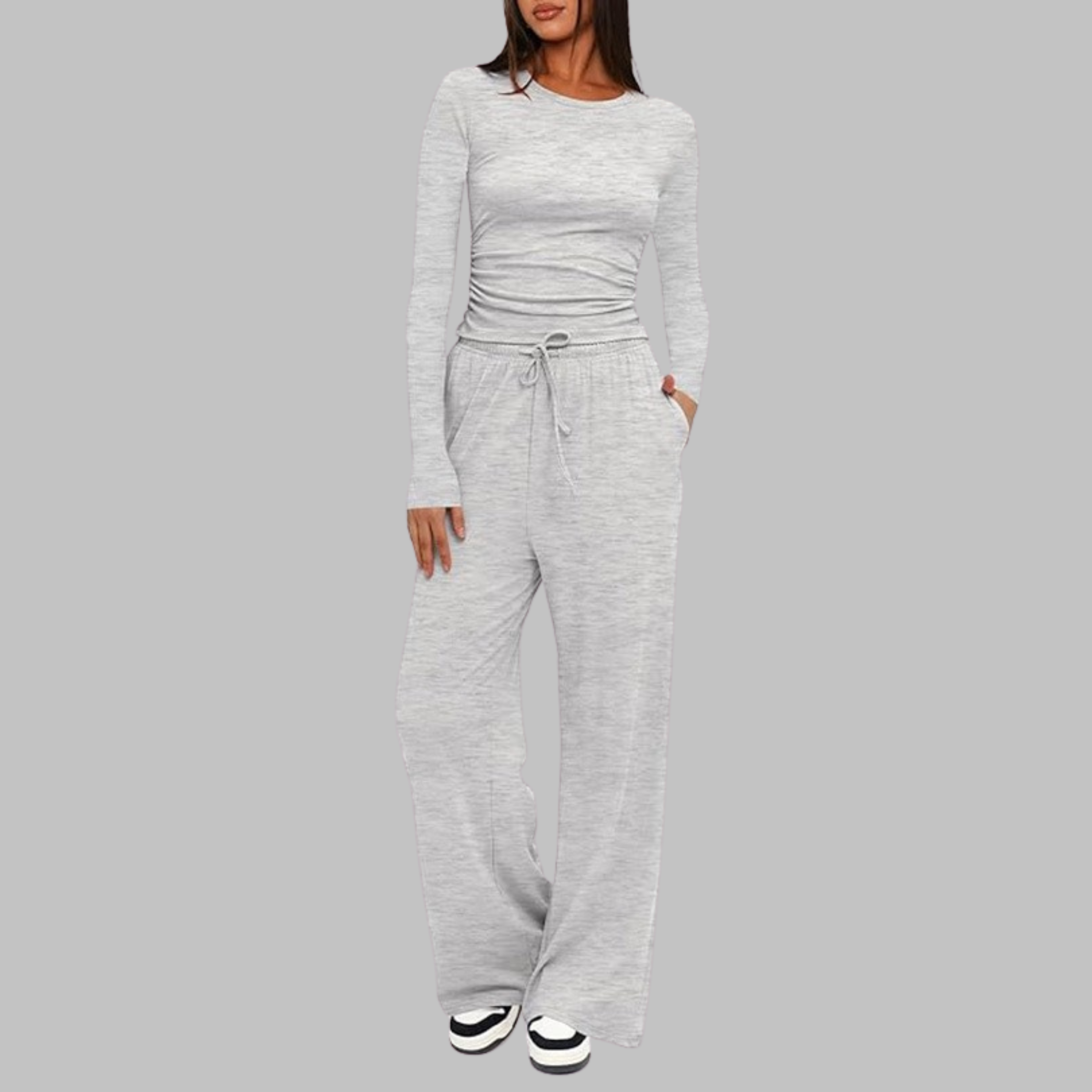 Conjunto de blusa de manga larga y pantalones de pierna ancha para mujer