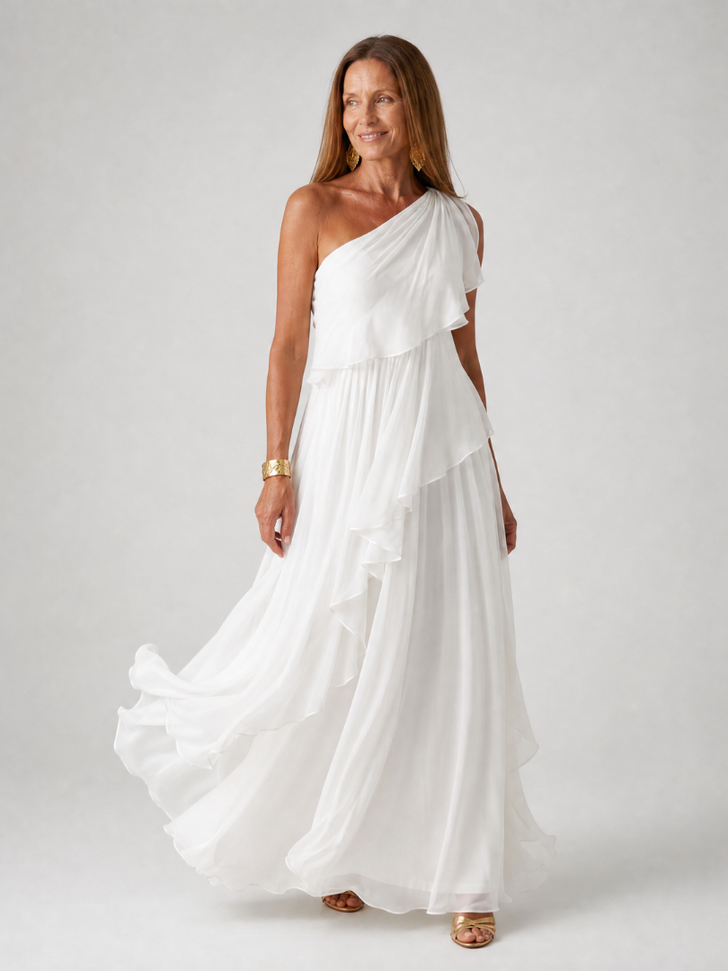 Robe maxi asymétrique pour femme avec volants en cascade