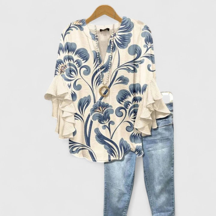 Blouse à manches volantées florales pour femmes | Décontractée et respirante