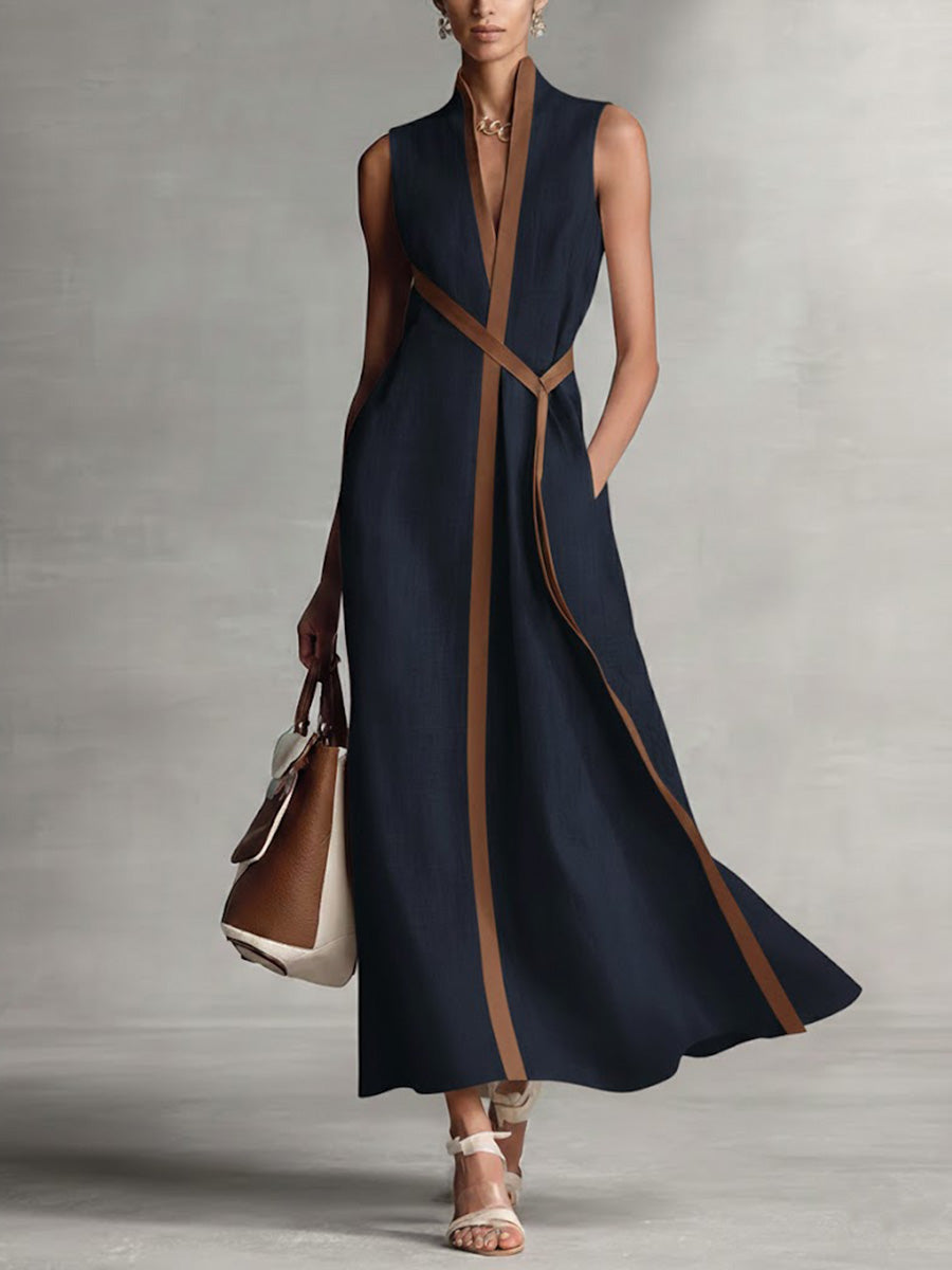 Women's Mandarin Sleeveless Collar Maxi Dress