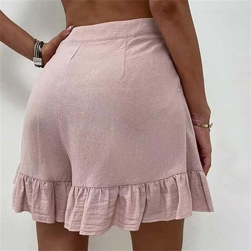 Shorts taille haute pour femmes avec ourlet à volants