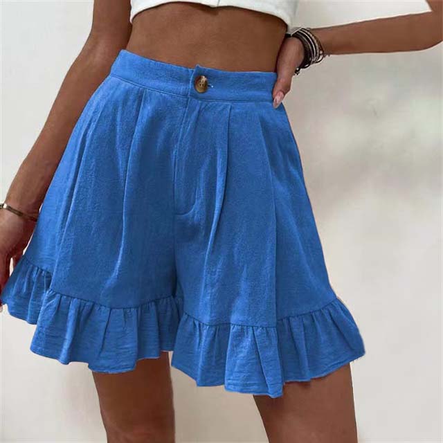 Shorts taille haute pour femmes avec ourlet à volants