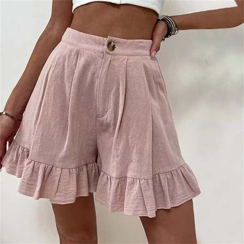 Shorts taille haute pour femmes avec ourlet à volants