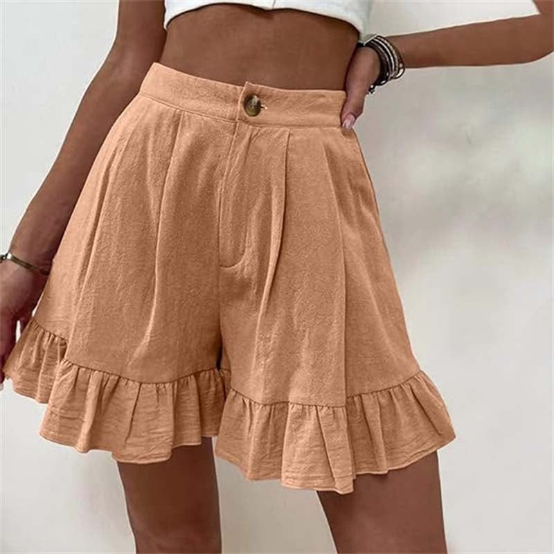Shorts taille haute pour femmes avec ourlet à volants