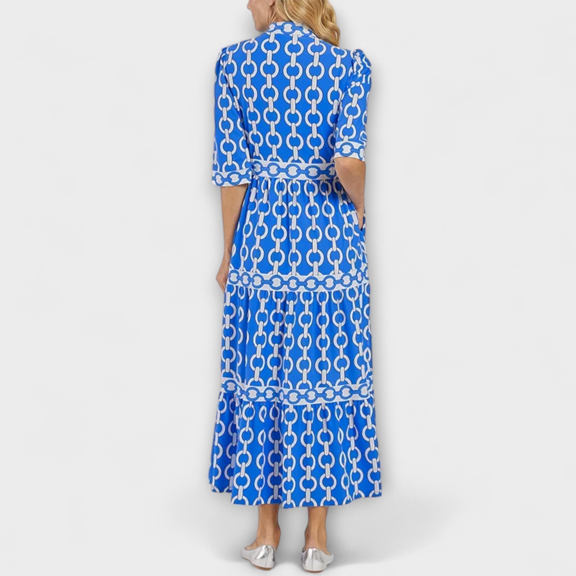 Women's Geometric Print Tiered Midi Dress