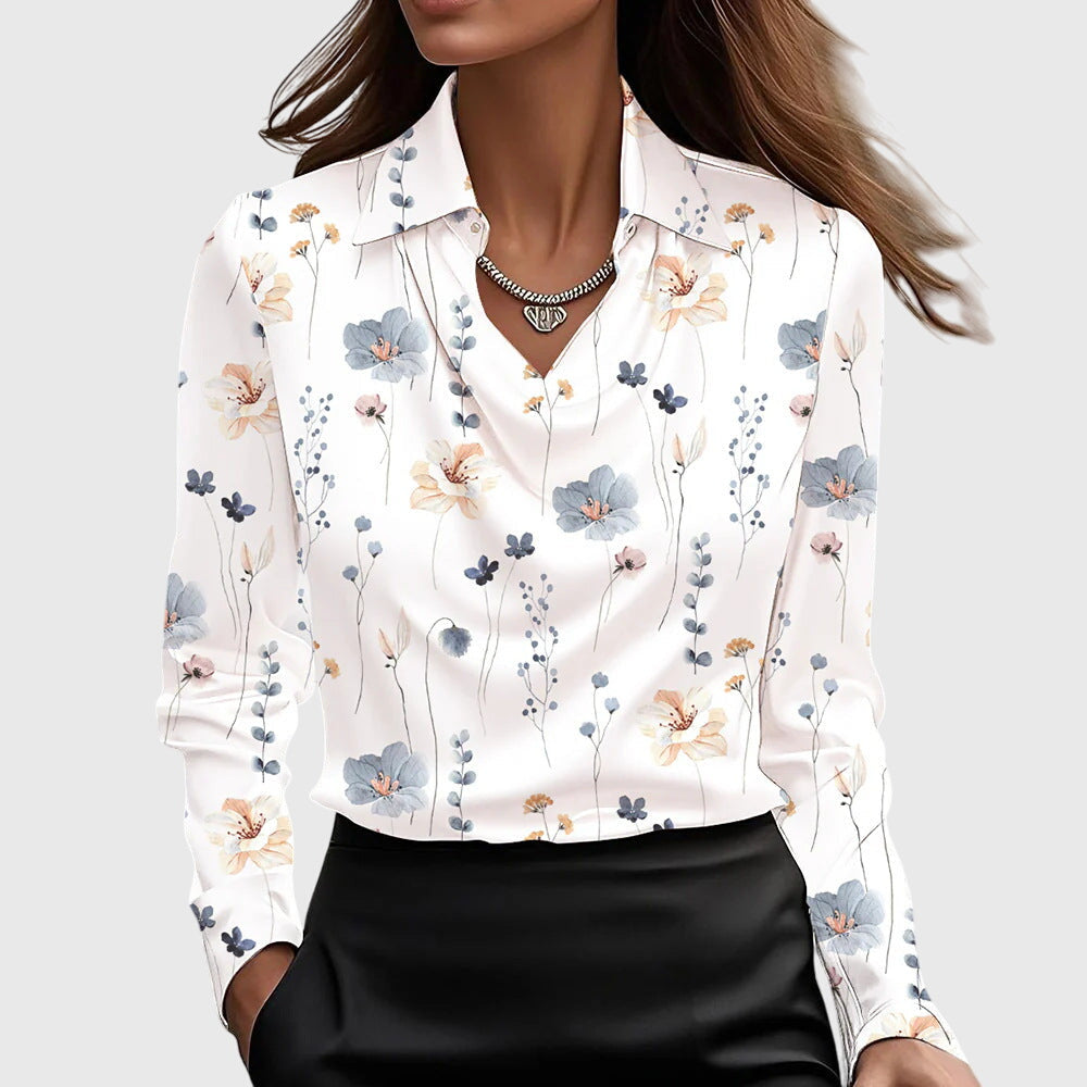 Camicia da donna in raso con scollo a cascata