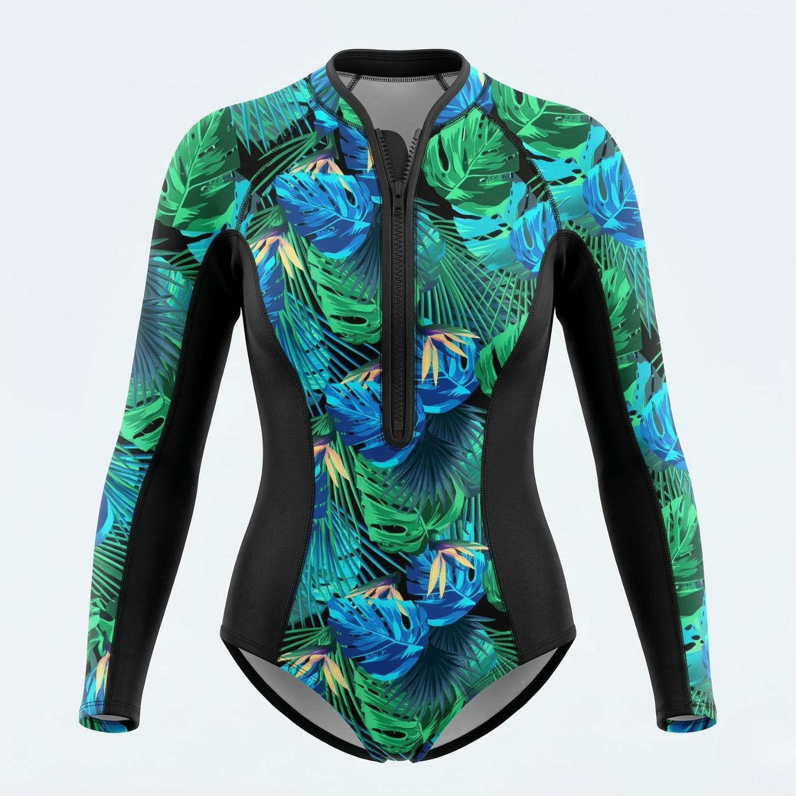 Combinaison de surf à manches longues pour femme avec imprimé tropical