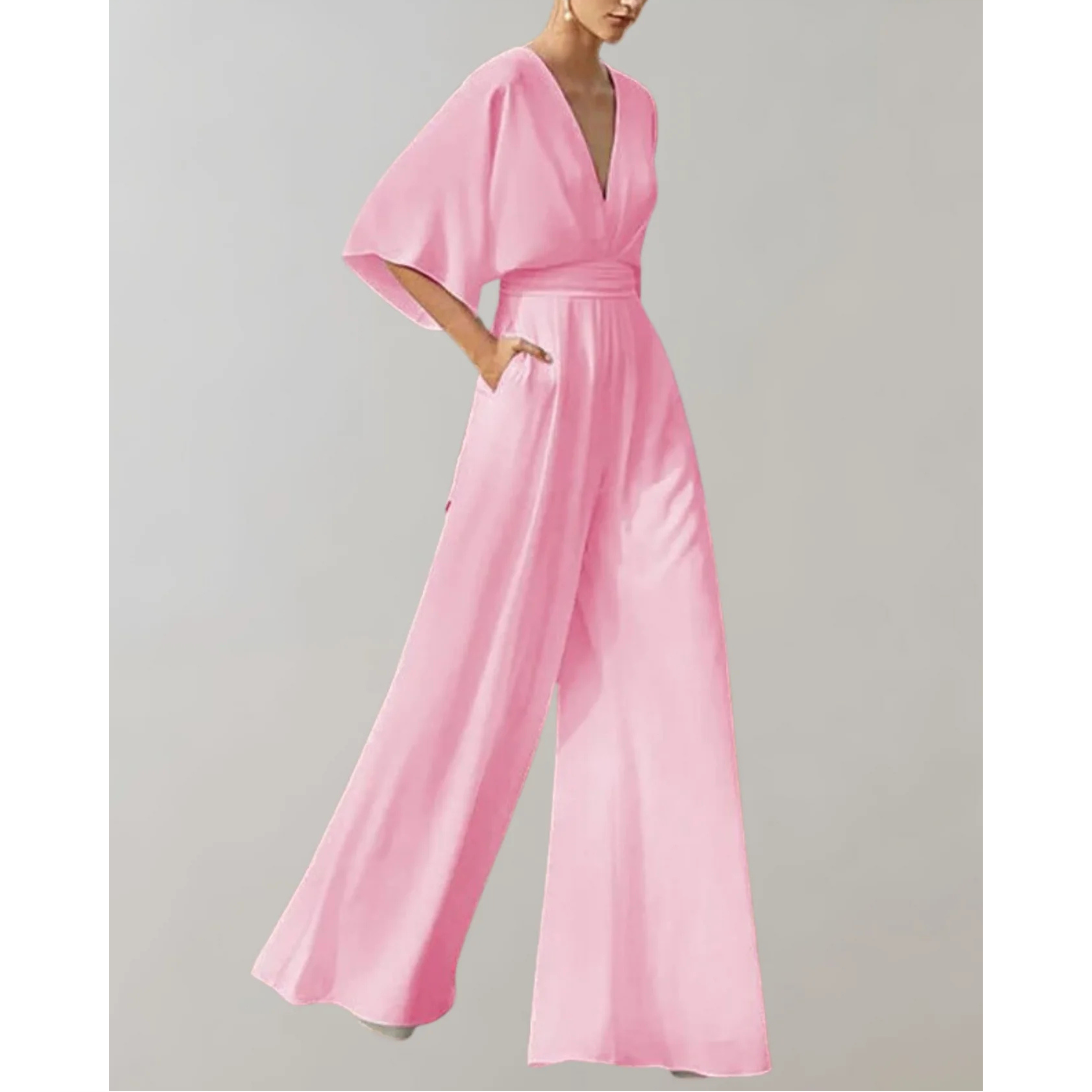 Elegant V-Neck Wide Leg Jumpsuit Flowy Formal One-Piece