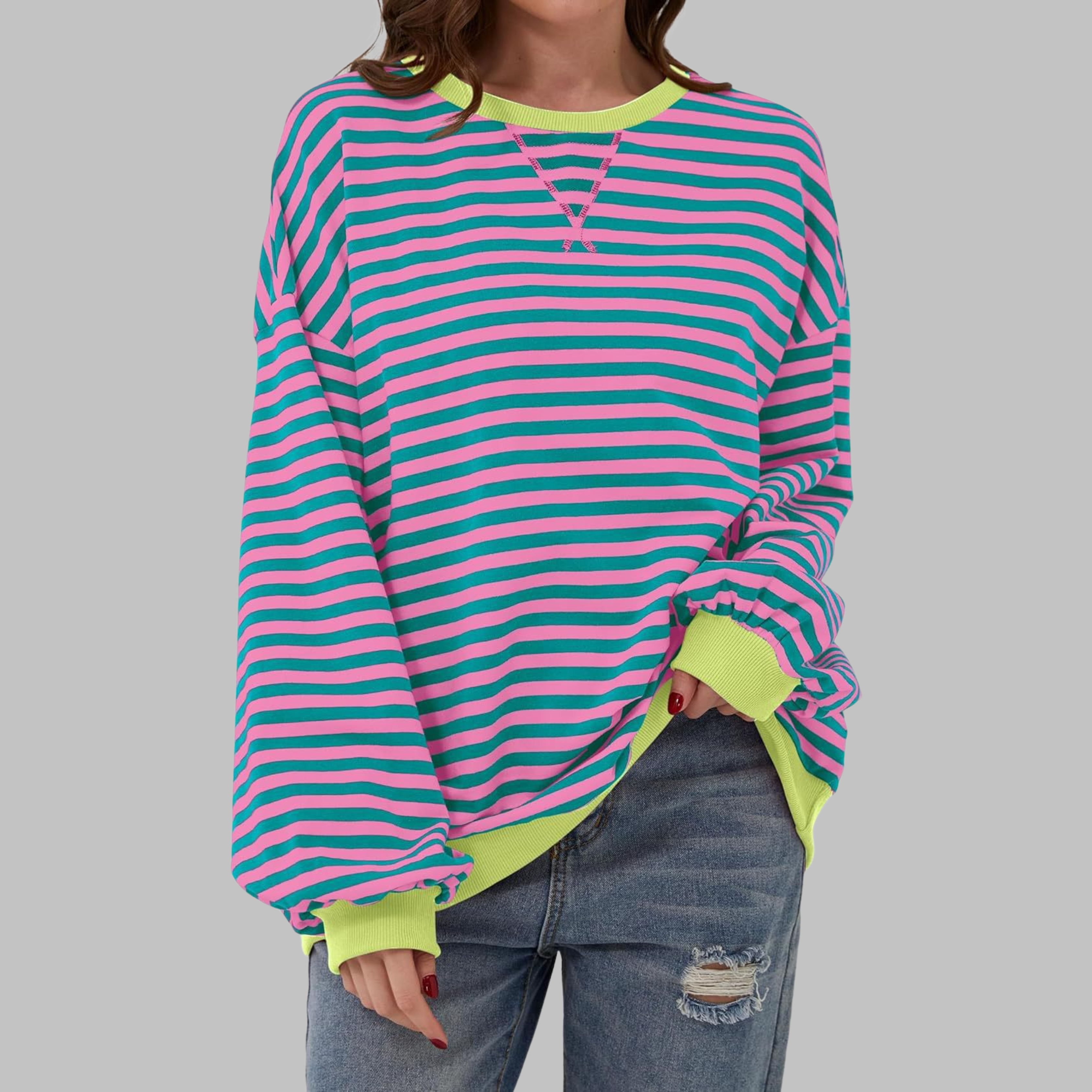 Women's Striped Long Sleeve Round Neck Shirt