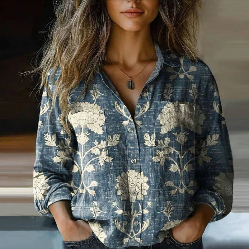 Chemise à manches longues imprimée bohème pour femme, style quotidien